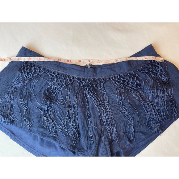 Tobi Womens Fringe Booty Shorts Back Zip Elastic Waist Blue Size Small - Picture 3 of 8